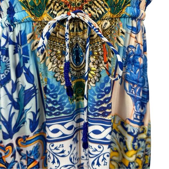 NWOT Shahida Paradies HIGH LOW RUFFLE BLUE DRESS SZ M/L $449 - Picture 12 of 13